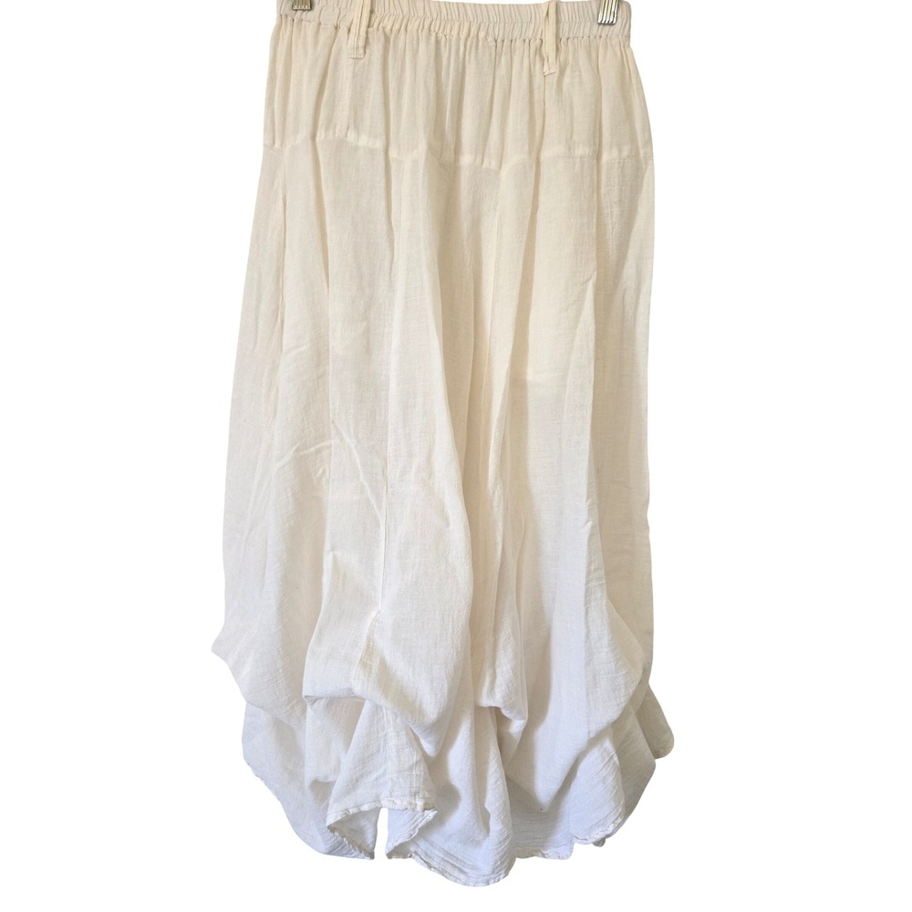 Cotton Flower Womens S Maxi Skirt Ivory Gauze Cotton Boho RUCHED GATHERED